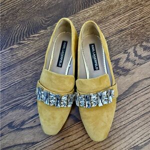 Karl Lagerfeld Mustard Suede Loafers with Gem Accents
